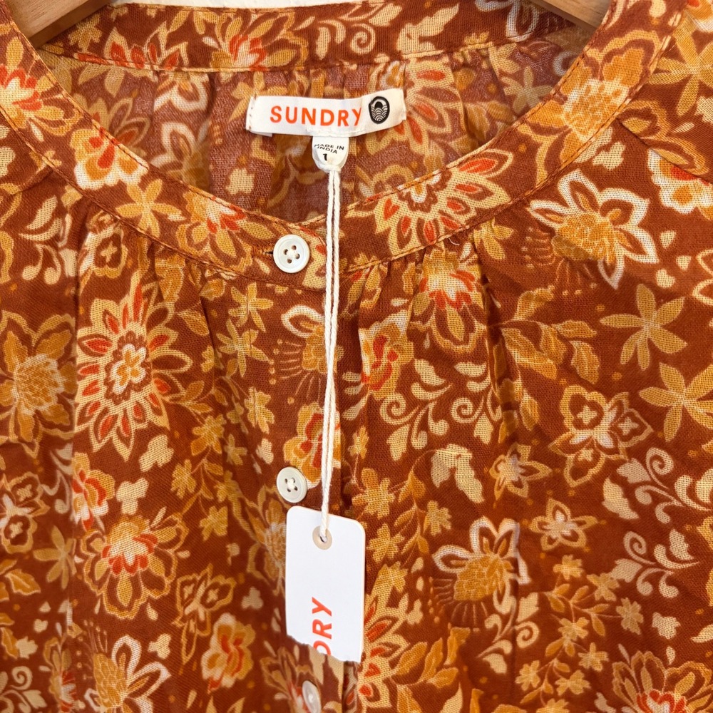 Sundry Rust Floral Button-Front Blouse - Picture 3 of 9